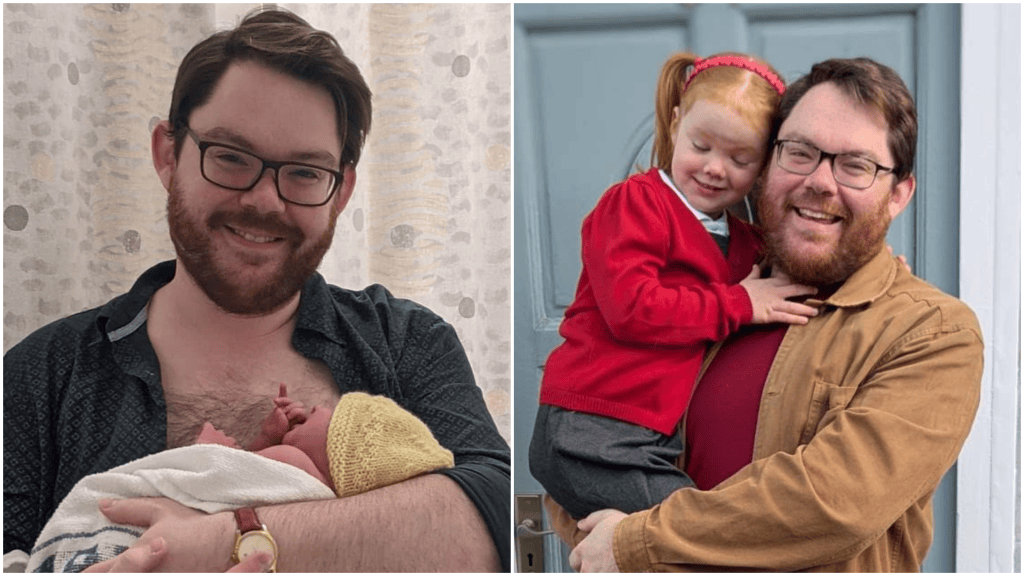Two pictures of the same father and daughter, five years apart